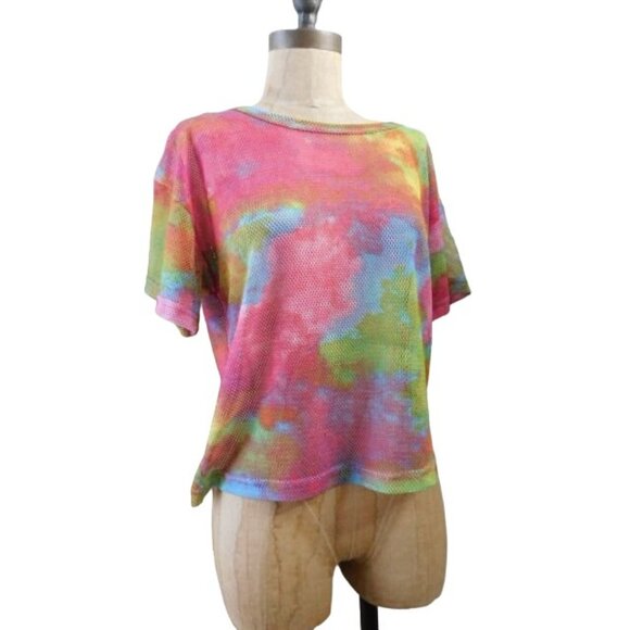 Full Circle Trends Size S Small Artsy Graffiti Style Semi Sheer Crop Top - Picture 2 of 2